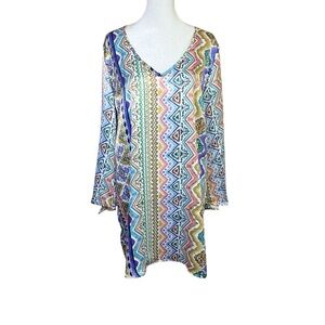 Jean-Pierre Klifa Colorful Bell Sleeve Tunic Top Boho Lightweight Silk Cute Sz L